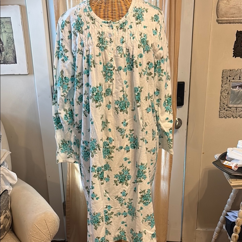 Floral Nightgown with Teal Flowers